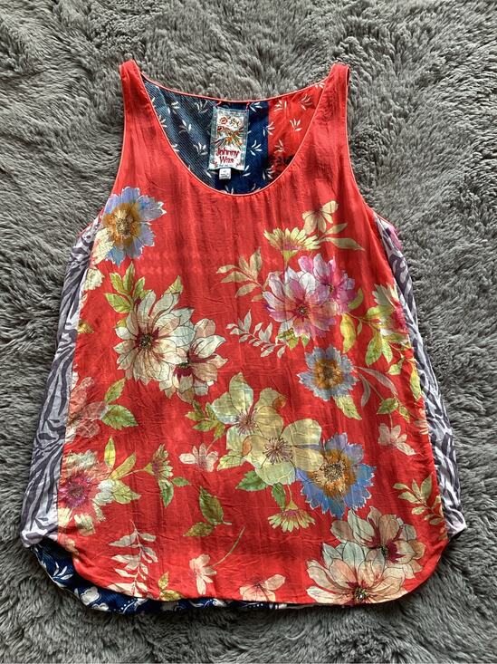 Johnny Was Tops - Johnny Was Floral Martha Reversible Swing Tank Top Bohemian Orange Blue Size XS
